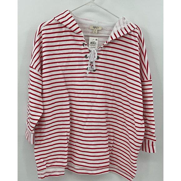 Style & Co. Women's Striped Lace Up Hoodie Red‎ Size XL NWT (P91) - Picture 2 of 7